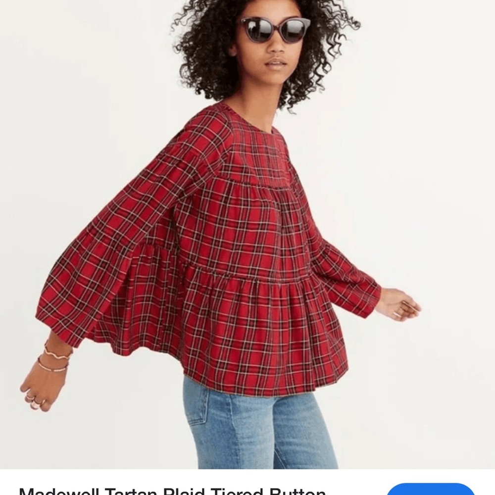 Madewell Red and Black Oversized Blouse